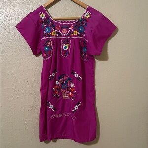Charming Magenta Embroidered Kids Dress